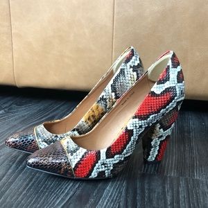 Red Brown Snake Thick Heels Size 7